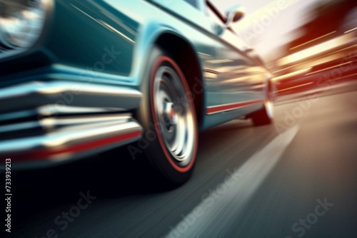 Speeding vehicle on road with blurry background. Generative AI © Rosamund