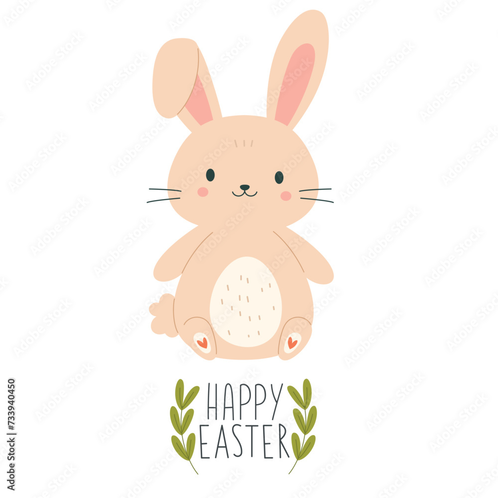 Happy Easter banner with cute hand drawn bunny with hearts and lettering. Vector Happy Easter banner with cute hand drawn bunny with hearts and lettering. Vector