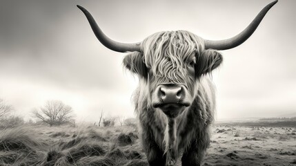 Deken met foto Schotse hooglander Hooglander zwart-wit portret close-up  © PikePicture