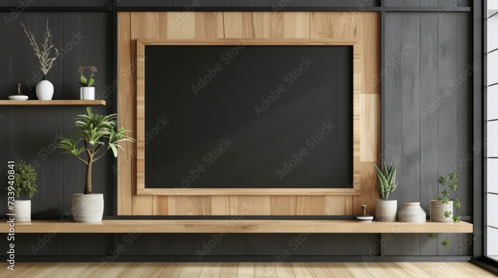 Mockup poster frame in Living room interior background, minimal modern design.3d render. Ai generative.