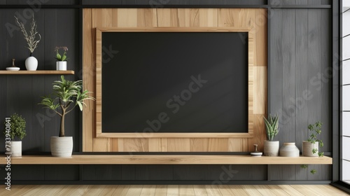 Mockup poster frame in Living room interior background, minimal modern design.3d render. Ai generative. photo