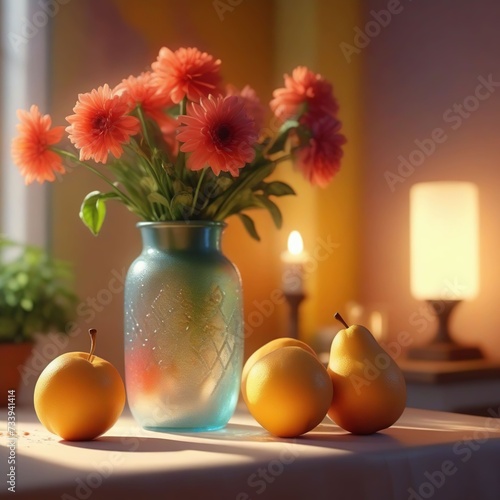 Wallpaper Mural Still life with flowers and fruits in a vase. Torontodigital.ca