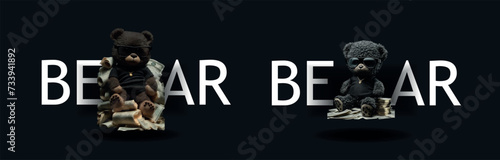 Wealth and Luxury in Style: Adorable Teddy Bears in Sunglasses Sitting on Stacks of Cash, a Vector