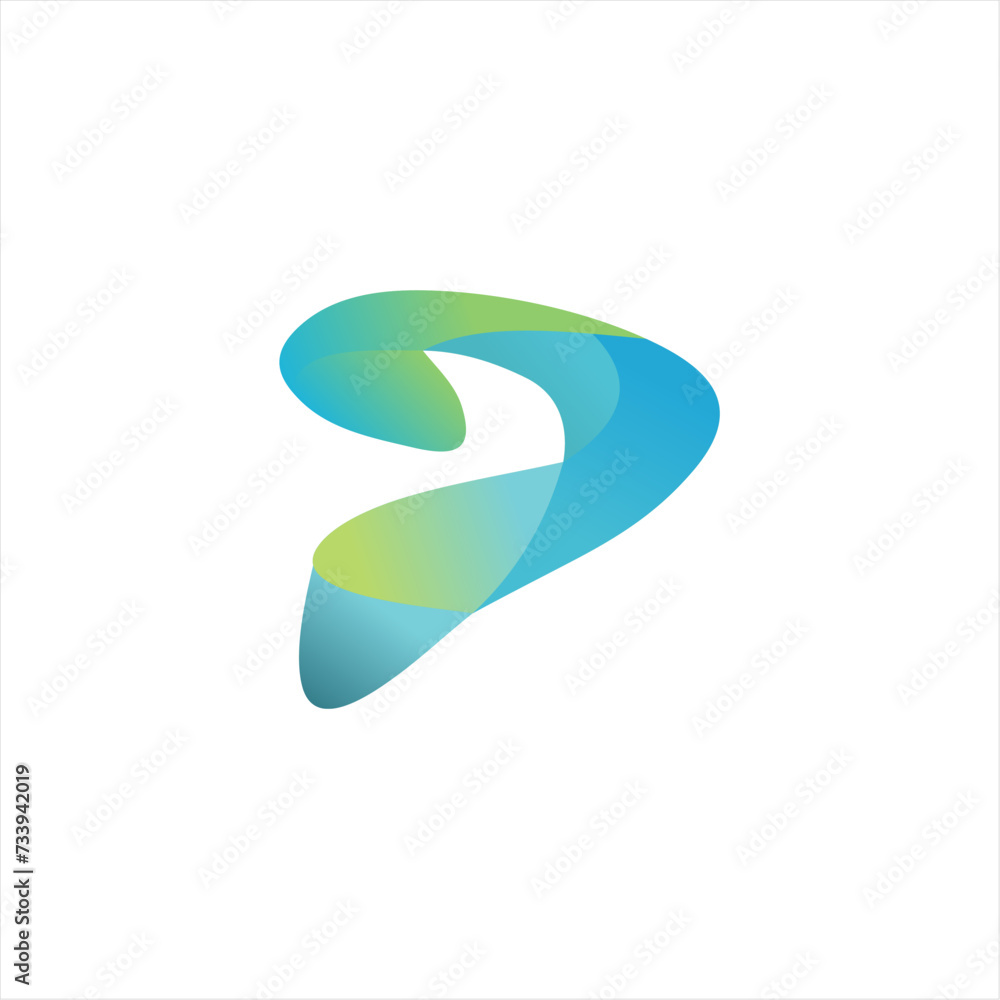 Letter P logo. Rainbow gradient one line icon. Overlapping multicolor emblem with glossy shine.