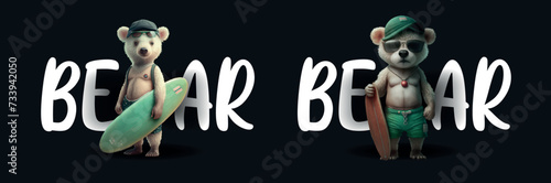 Whimsical Illustrated Bears with Skateboards, Showcasing Unique and Playful Characters in a Background