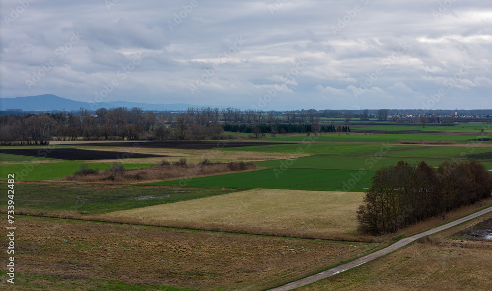 Fields and meadows on a cloudy winter day with a view of the Bergstrasse Fields and meadows on a cloudy winter day with a view of the Bergstrasse