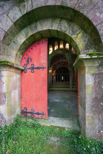 Lintel and entrance door to a ruined church