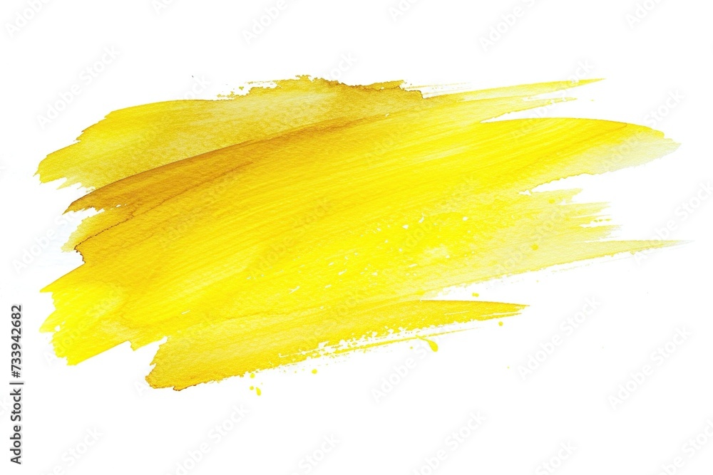 Yellow paint brush strokes in watercolor isolated on white background