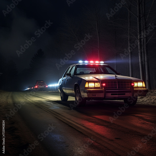 Police car on the street with blue lights
