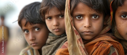Children from an underprivileged background looking directly at the camera.