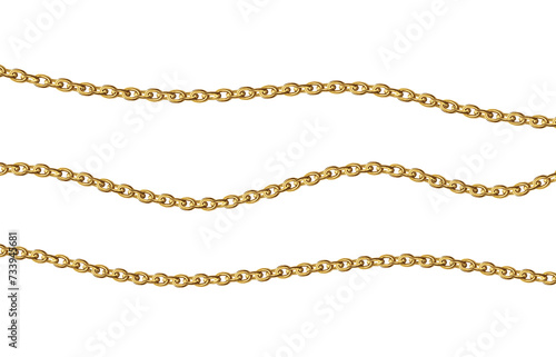 Gold necklaces Isolated on white. Golden chain illustration. Golden necklace for ads, flyers, web site, sale banners. 