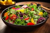 Colorful salad with lettuce, cucumber, tomatoes and chia seeds