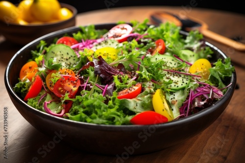 Colorful salad with lettuce, cucumber, tomatoes and chia seeds