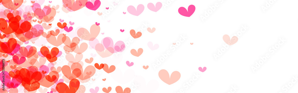 panoramic overlay of hearts in a gradient from deep red to soft pink