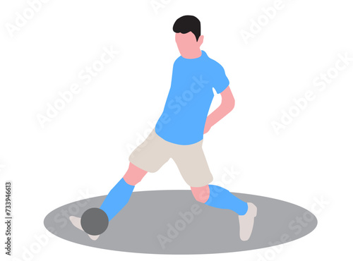Male football player hits the ball on the field