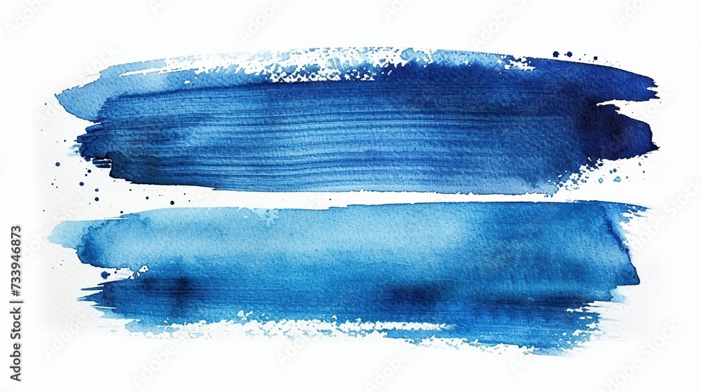 Blue paint brush strokes in watercolor isolated on white background - obrazy, fototapety, plakaty 