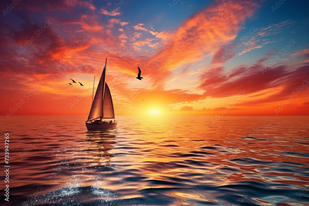 A sailboat on the ocean at sunset