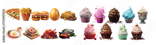 Delicious Array of Fast Food and Desserts: A Vibrant Collection of High-Quality, Realistic Vector Illustrations for All Your Creative