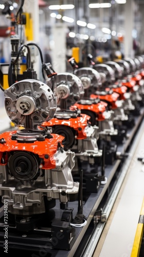 A production line of car engines