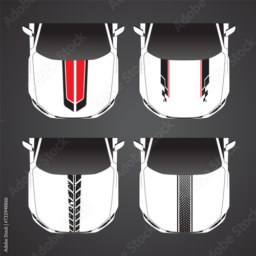Set Vehicle graphics stripe kits for car hood. Graphic abstract stripe racing designs vector