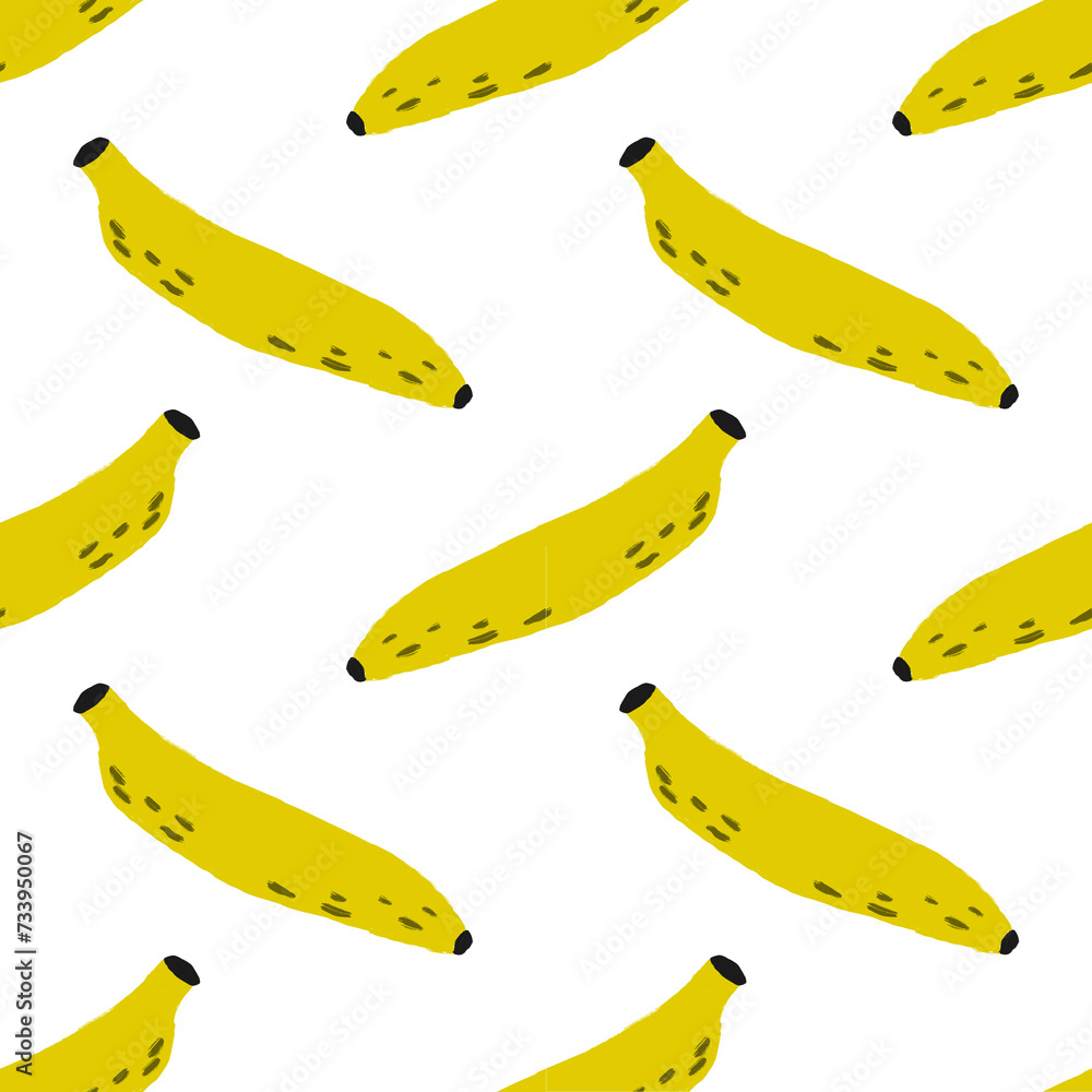 Seamless pattern with cartoon doodle banana. Fruit background.