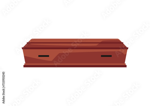 Closed wooden coffin vector illustration, funeral, mourning tradition, burial ceremony of corpse human, ritual service