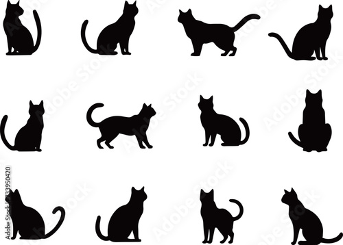 様々なポーズの猫のシルエットセット