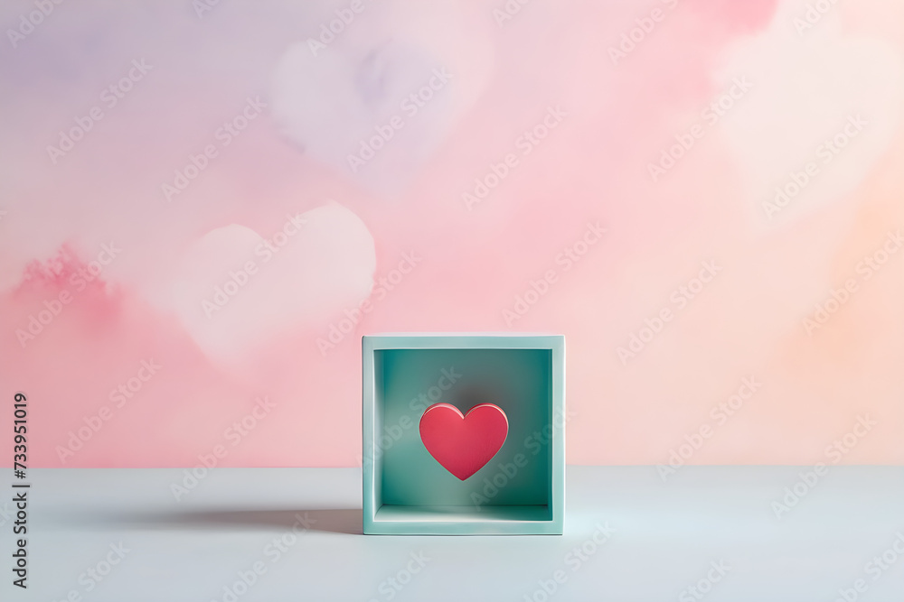 Cube with a small heart adorning one of its sides, juxtaposed against a minimalist backdrop. Generative AI Cube with a small heart adorning one of its sides, juxtaposed against a minimalist backdrop. Generative AI
