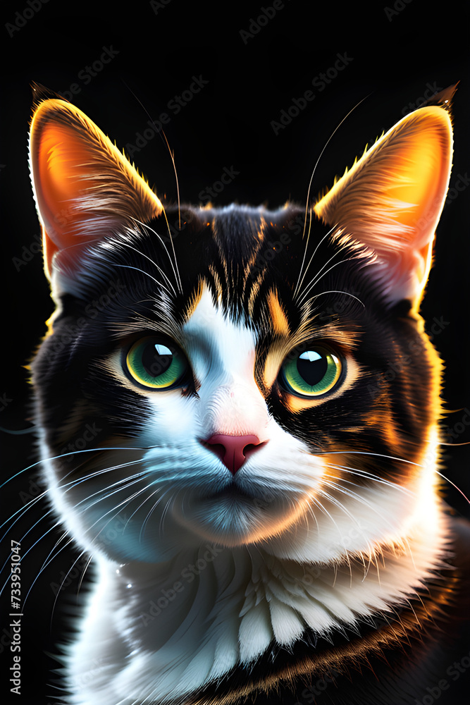 cat emoji glowing edges contrasted against a solid black background cat emoji glowing edges contrasted against a solid black background