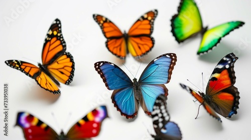 Tropical colorful butterflies isolated on a white background. © usman