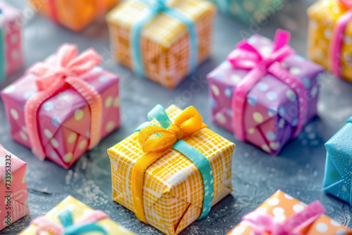 The Decoration of Colorful Gift Boxes at a Party. Creates a Festive Atmosphere.
