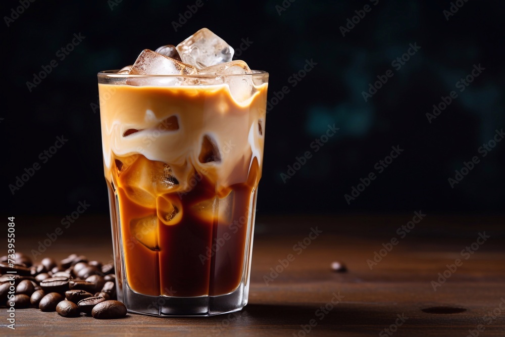 Delicious cold coffee in a glass with cream Delicious cold coffee in a glass with cream