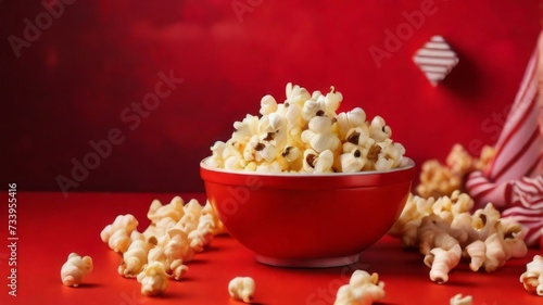 Bowl of popcorn on a rich red background