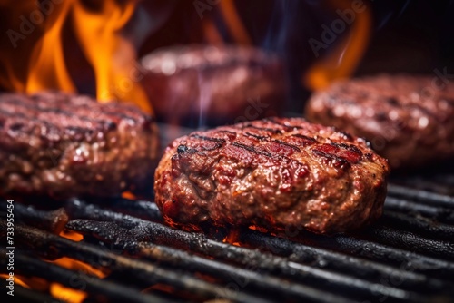 Smoky hamburger meat grilling for burgers