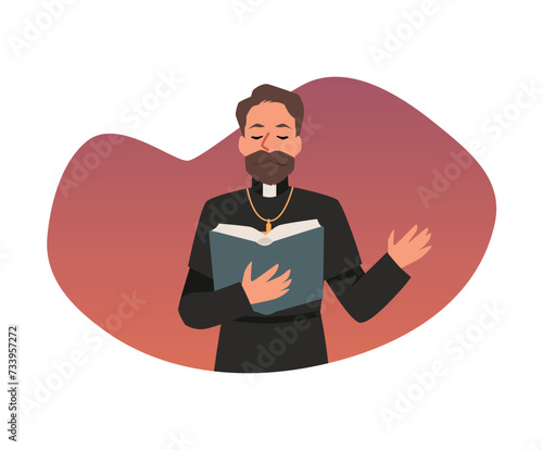 Catholic or Baptist preacher character, flat vector illustration isolated.