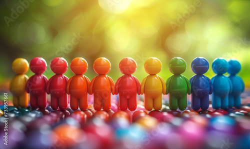 Different colors group of people figures symbolizing diversity and ethnicity. Community of colleagues or collaborators