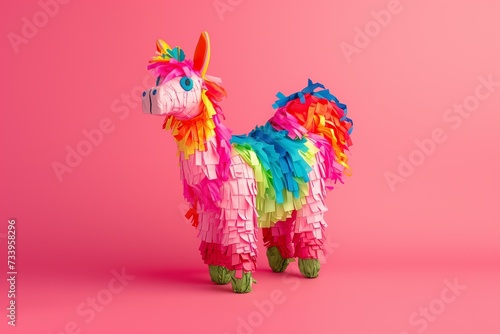 Traditional Mexican llama pinata on a vibrant pink background photo