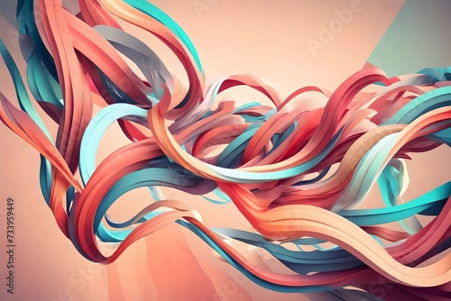 Abstract background. Colorful twisted shapes in motion. Digital art for poster, flyer, banner background or design element. Soft textures on pastel background