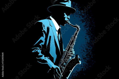 Jazz saxophone player illustration for jazz poster photo
