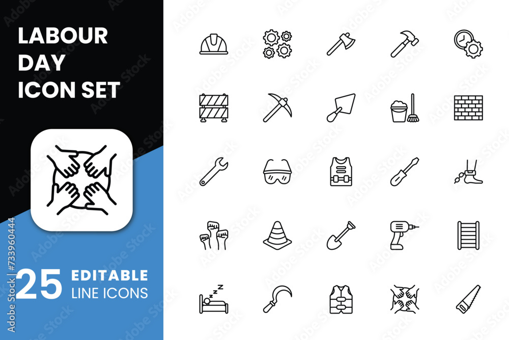 Labour Day icons in line style for Any Purposes. Perfect for website mobile app presentation. Suitable for any user interface and user experience Labour Day icons in line style for Any Purposes. Perfect for website mobile app presentation. Suitable for any user interface and user experience