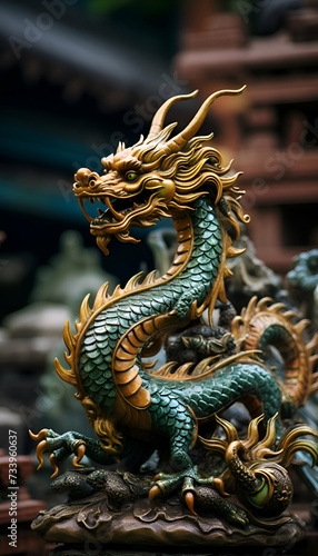 dragon statue in chinese temple. Thailand. (Selective focus) © Wazir Design