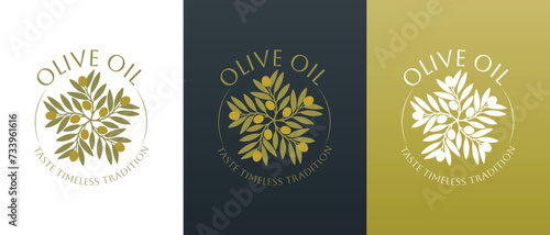 Vector logo of olive branch with leaves. Modern hand drawn vector olive oil icons. Branding concept for olive oil company, organic, eco-friendly products, wellness, beauty, culinary services