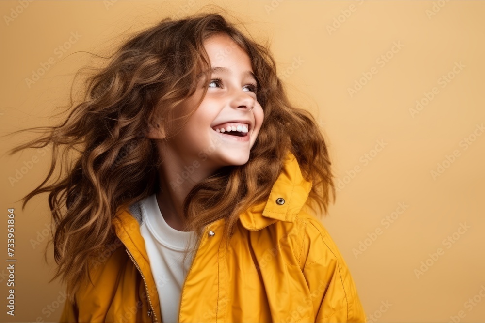 Portrait of a cute smiling little girl in a yellow raincoat Portrait of a cute smiling little girl in a yellow raincoat