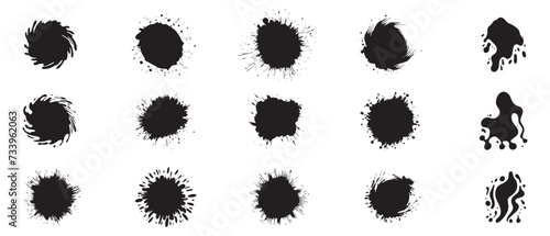 Brush circles round shape Stock black color design set.