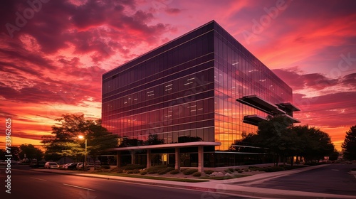 windows office building sunset