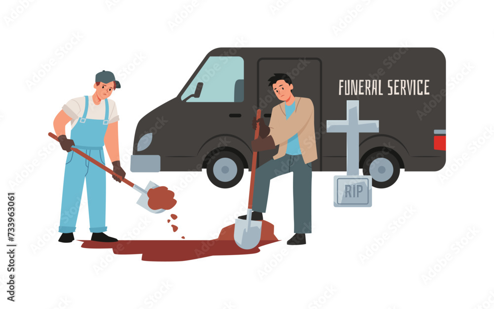 Funeral service, vector illustration isolated on white, flat cartoon. Funeral service, vector illustration isolated on white, flat cartoon.