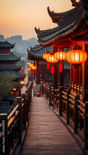 Beautiful chinese temple in the evening