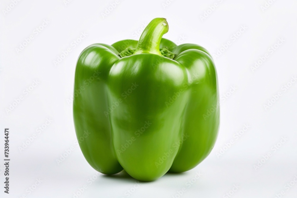 Green bell pepper stands on a white or light background on the table Green bell pepper stands on a white or light background on the table