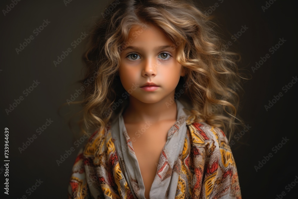 Portrait of a beautiful little girl with long curly hair and blue eyes. Portrait of a beautiful little girl with long curly hair and blue eyes.