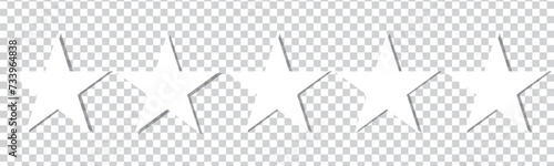 Star icon collection. Star vector icons set with shadow. White stars different shapes isolated on transparent background. Stars in modern flat style. Star vector design element.